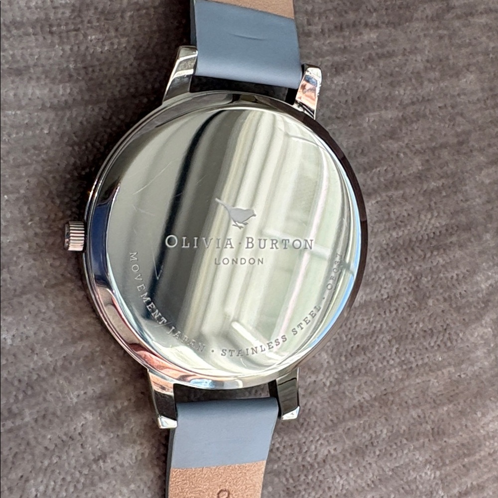 Olivia Burton Floral Watch - Silver/Light Blue Leather Strap - Picture 8 of 11